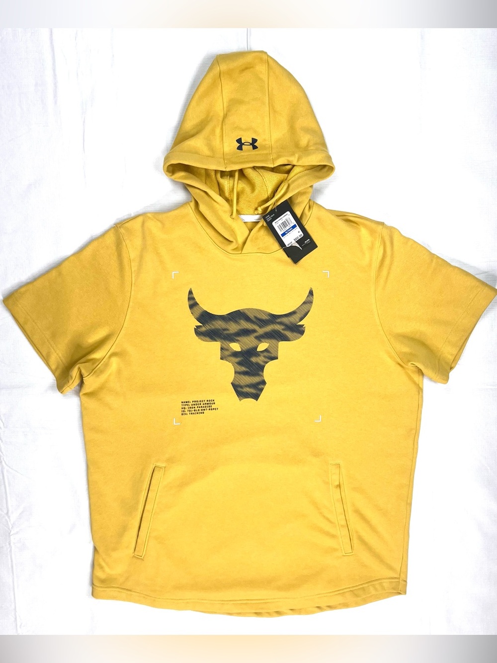 Under Armour Shirt Mens XL Yellow Hoodie Project Rock Terry Short Sleeve Gym